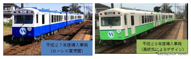 四日市あすなろう鉄道が昨年度（左）と本年度（右）に導入したリニューアル車に愛称が付けられる。