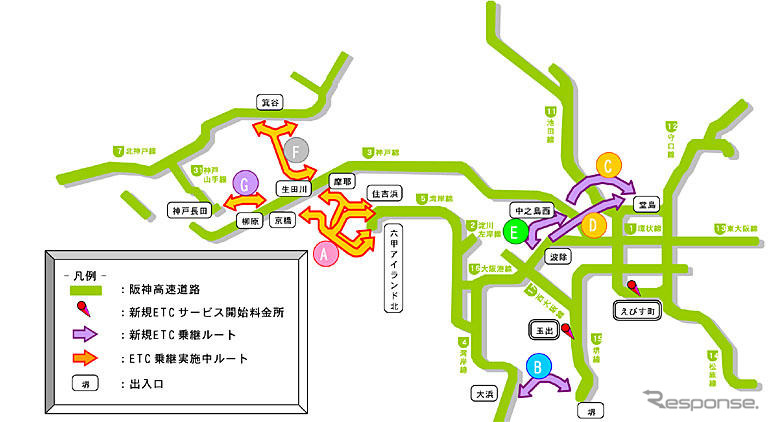 阪神高速でETC乗り継ぎ箇所増える