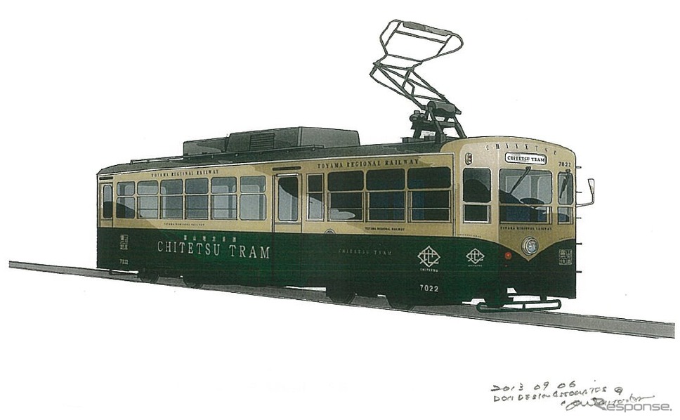 富山地鉄が導入する「レトロ電車」のイメージ。7000形7022号をリニューアルする。
