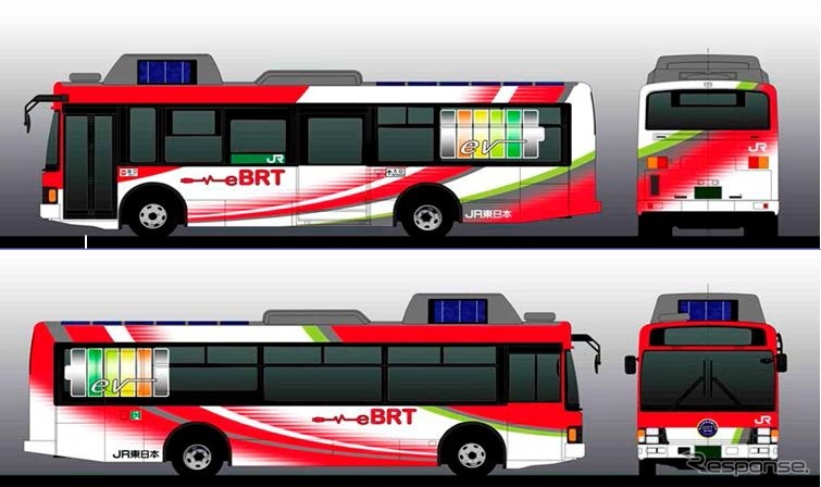 気仙沼線BRTに導入される電気バスのイメージ。本吉～気仙沼間で運行する。