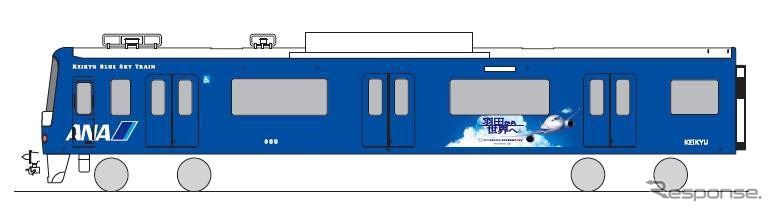 「ANA特別塗装」が施される600形「KEIKYU BLUE SKY TRAIN」のイメージ（先頭車）。3月30日から運行を開始する。