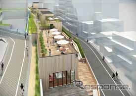 東横線の地上線跡地に商業施設を整備する代官山東横線上部開発計画の鳥瞰（ちょうかん）イメージ。2015年春のオープンを予定している。