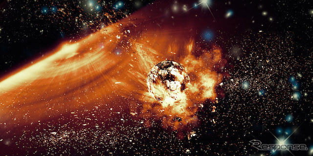 今回の観測データから推察される小惑星の衝突の想像図