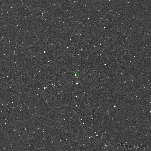 口径6.4cm望遠鏡で観測した小惑星ベスタ。中央の緑丸がベスタ