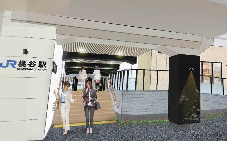 桃谷駅のリニューアルに伴い新設する北口のイメージ。新たに設ける高架下商業施設へのアクセスルートになる。