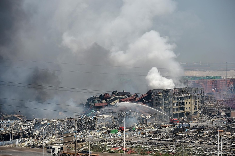 中国・天津の爆発事故現場