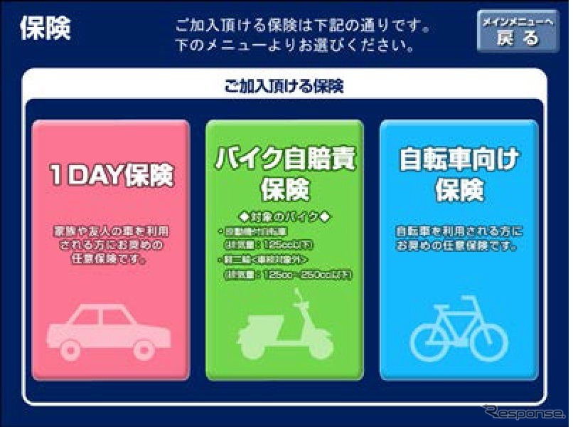 セブン-イレブンマルチコピー機の1日分の自動車保険「1DAY保険」（画面イメージ）