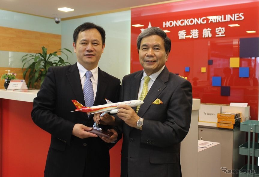 香港航空、熊本県知事を歓迎