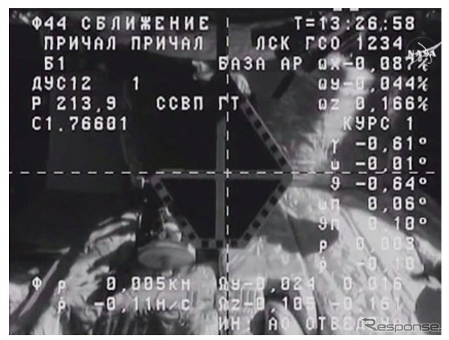 ISSに接近するプログレス補給船（62P）のモニタ画面