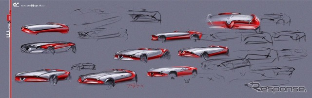 アルファロメオの「ビジョン・グランツーリスモ」車の予告スケッチ