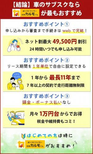 業界最安水準のカーリースなら
「定額カルモくん」がおすすめ!