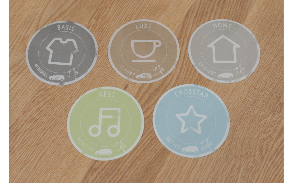 診断後にはコースターが手渡される。結果はフィットのタイプと同じ、BASIC、HOME、NESS、CROSSTAR、LUXEのどれかに選別される。コースターには匂いも付けられているので、香りを楽しむこともできる。