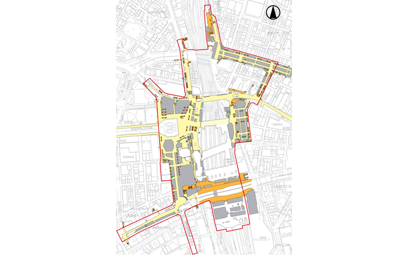 新宿ターミナル協議会の範囲（改札内は実証実験の対象外）