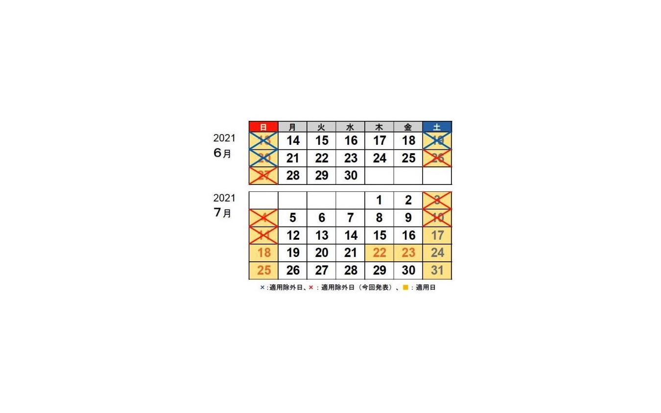 2021年7月11日までの休日割引適用日