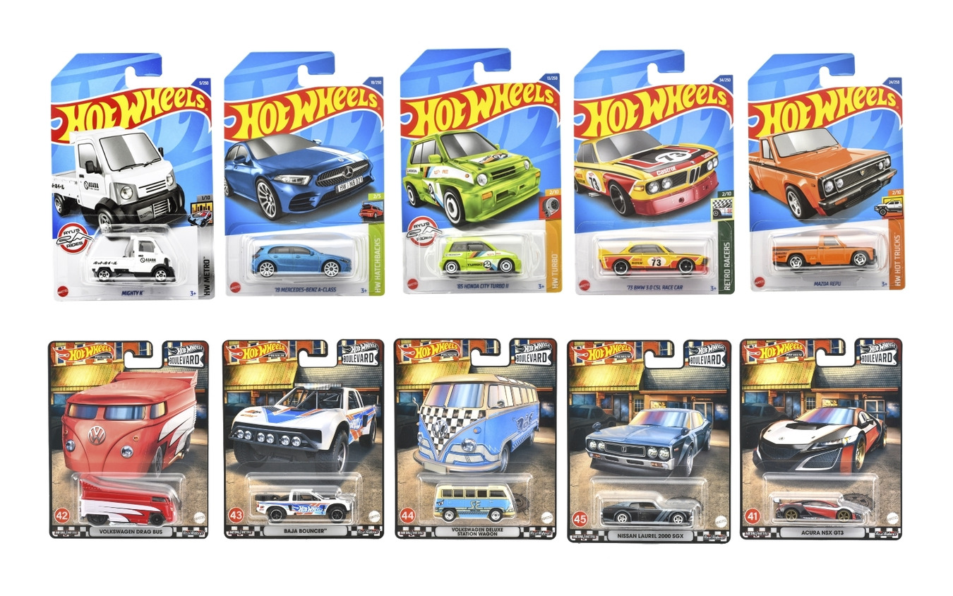 2月発売予定のホットウィール ベーシックカー(上段)、ブールバードアソート(下段)