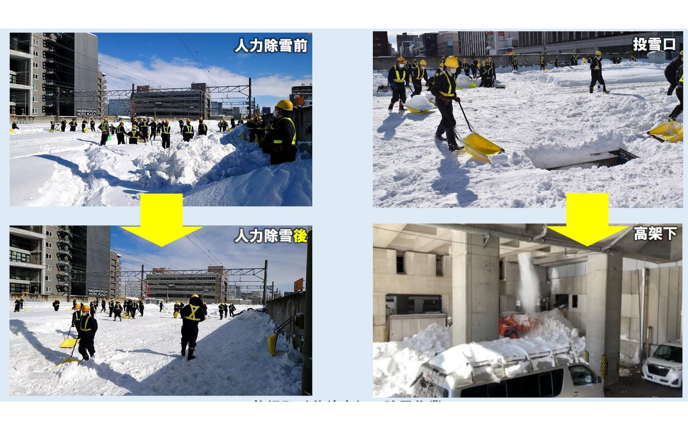 札幌駅苗穂方での除雪作業の様子。