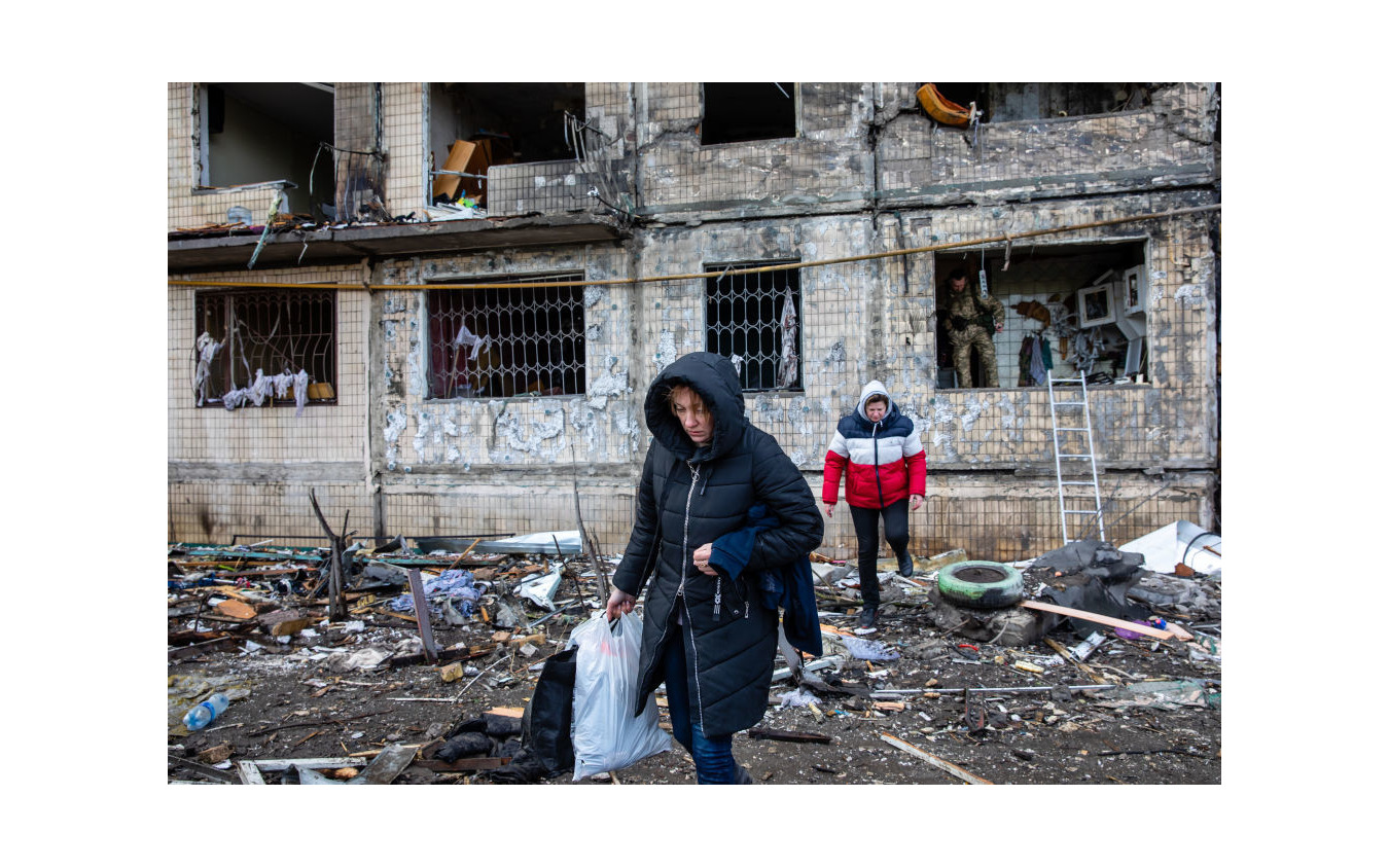 ロシアに攻撃されたウクライナ、キエフ市内の住宅(3月14日)