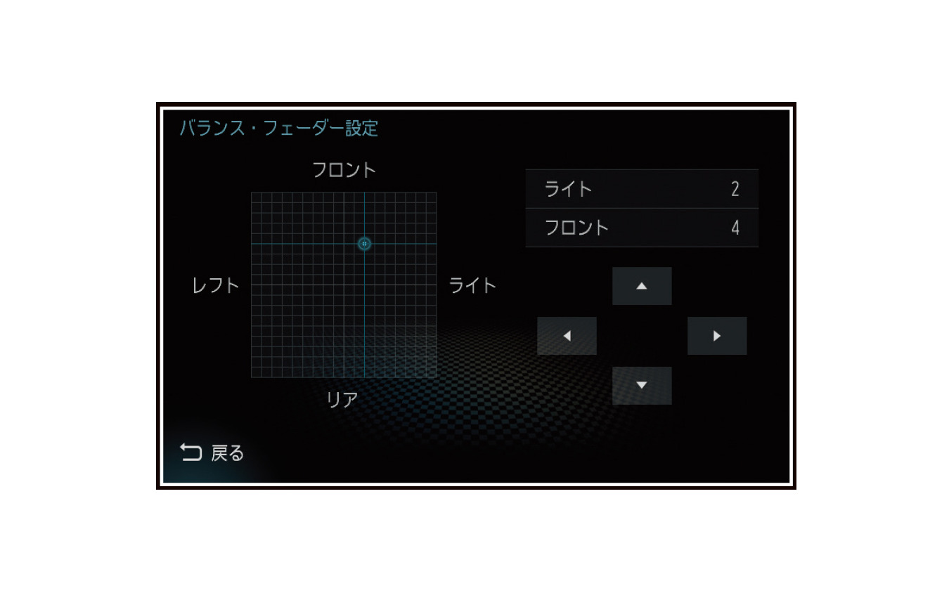 「バランス」と「フェーダー」の操作画面（三菱電機・ダイヤトーンサウンドナビ）。