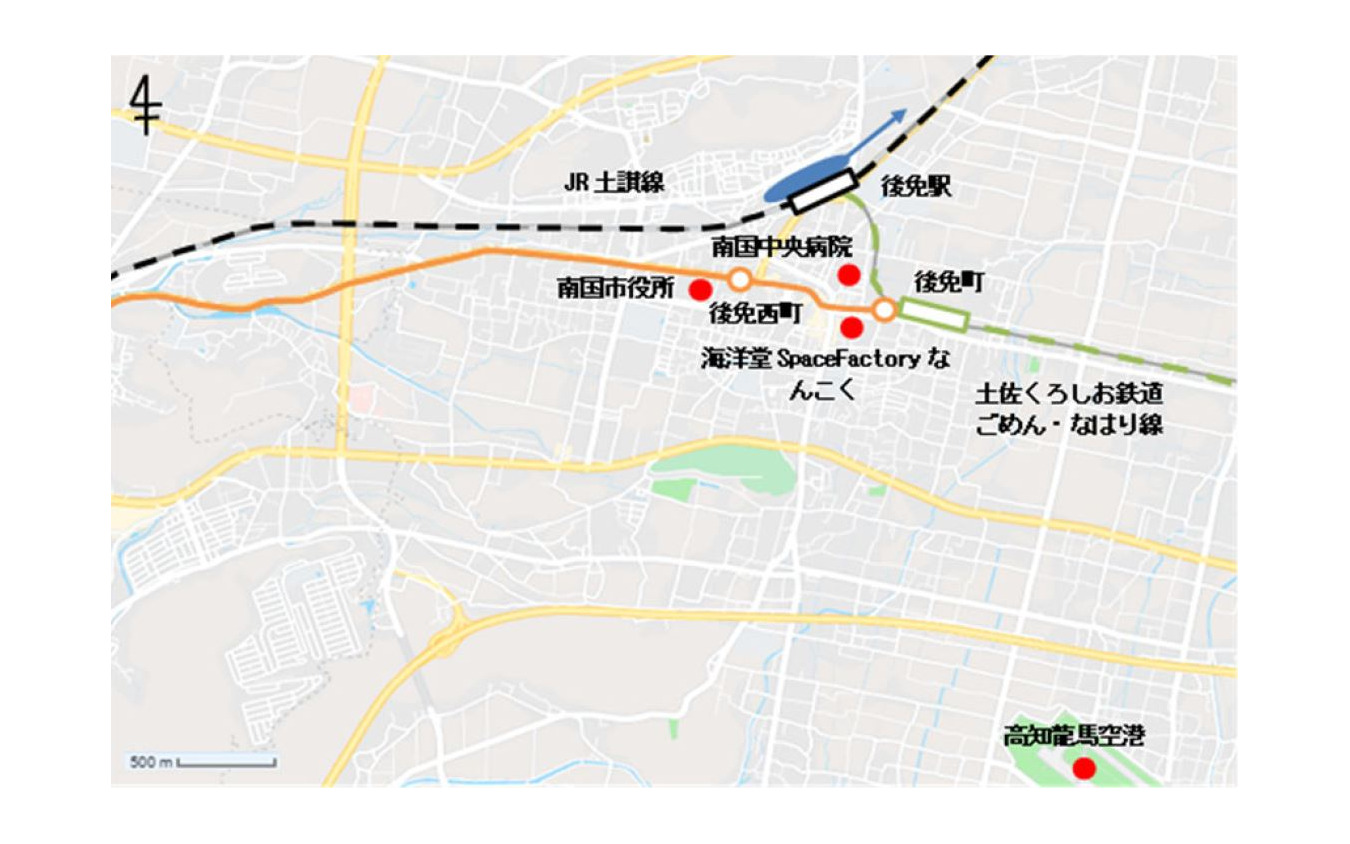後免駅付近の新幹線駅候補位置。