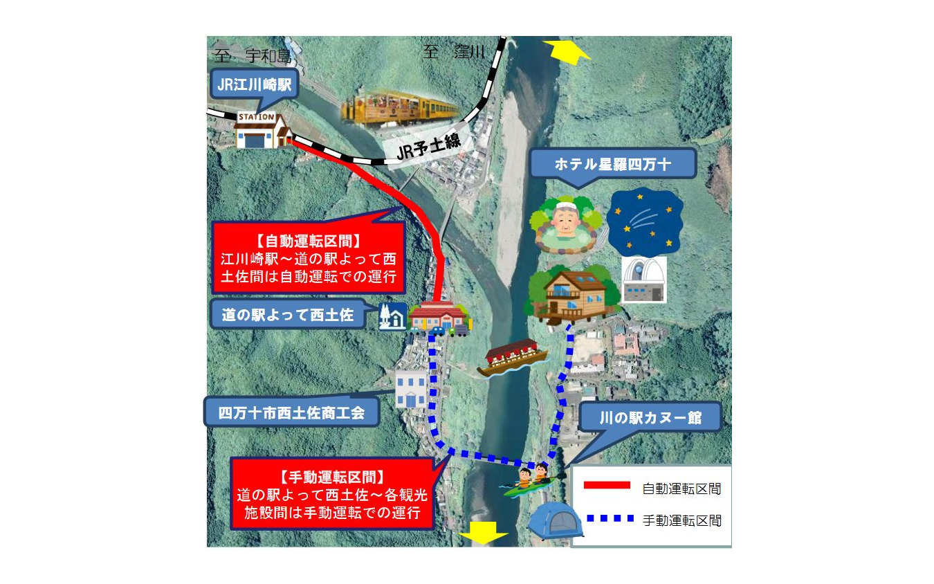 自動運転車両の走行区間(赤線)。