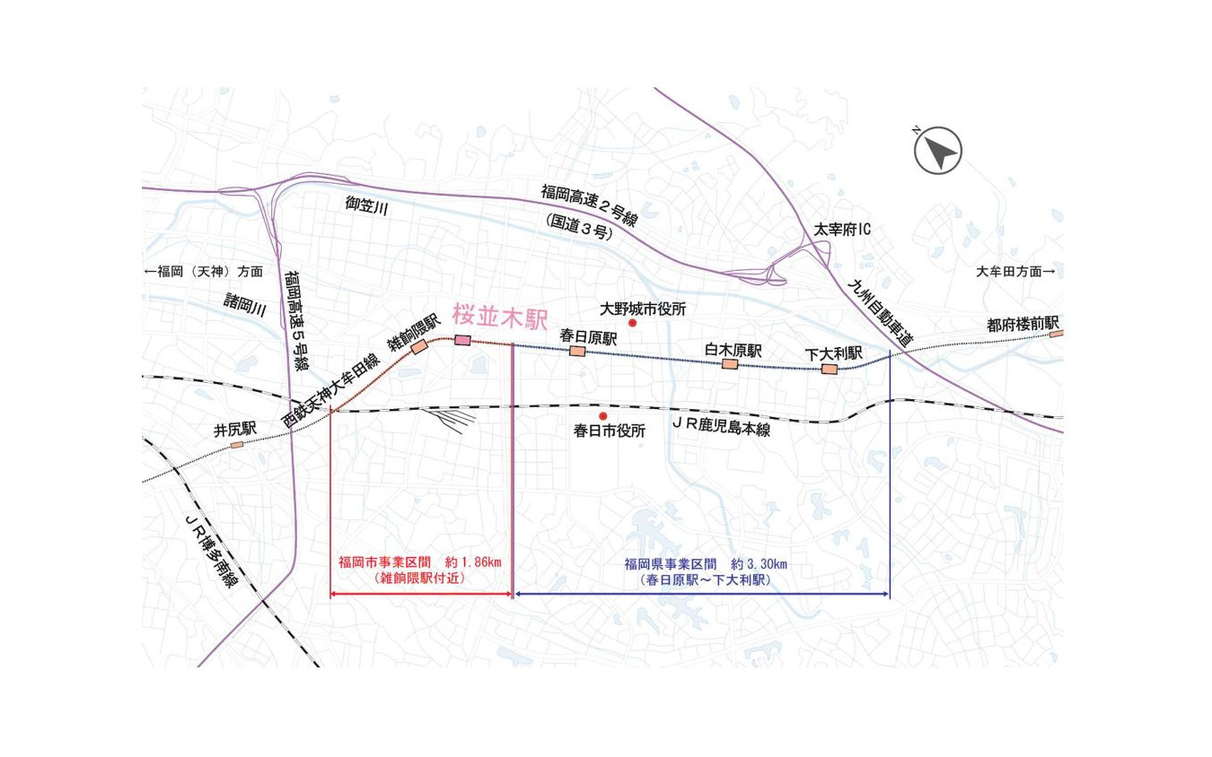 「桜並木」駅の位置。