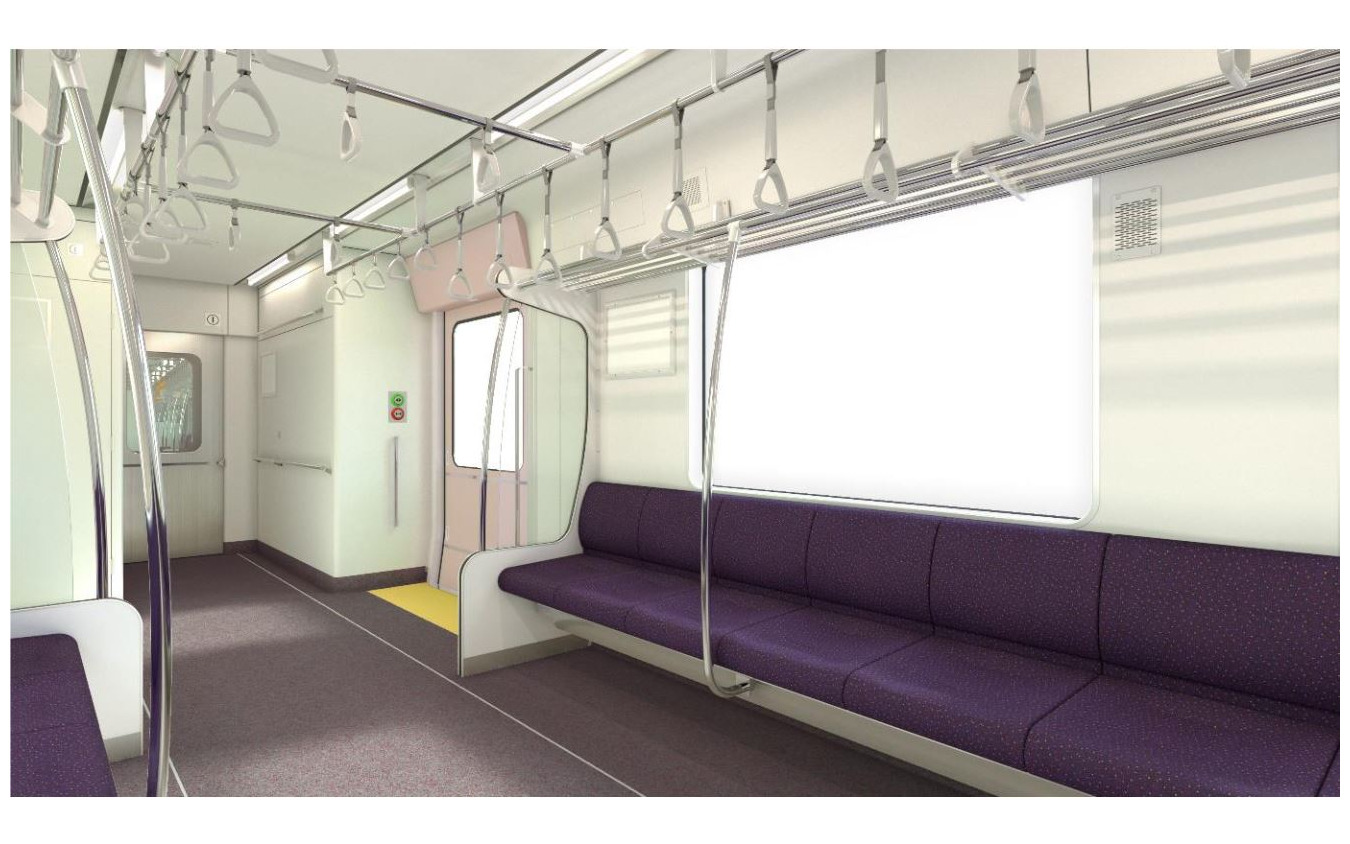 クモハ737の後部車内。苫小牧～室蘭間は客車列車時代の低いホームになっていることから、床面をキハ143形より19cm低くし、乗降口のステップが省略される。