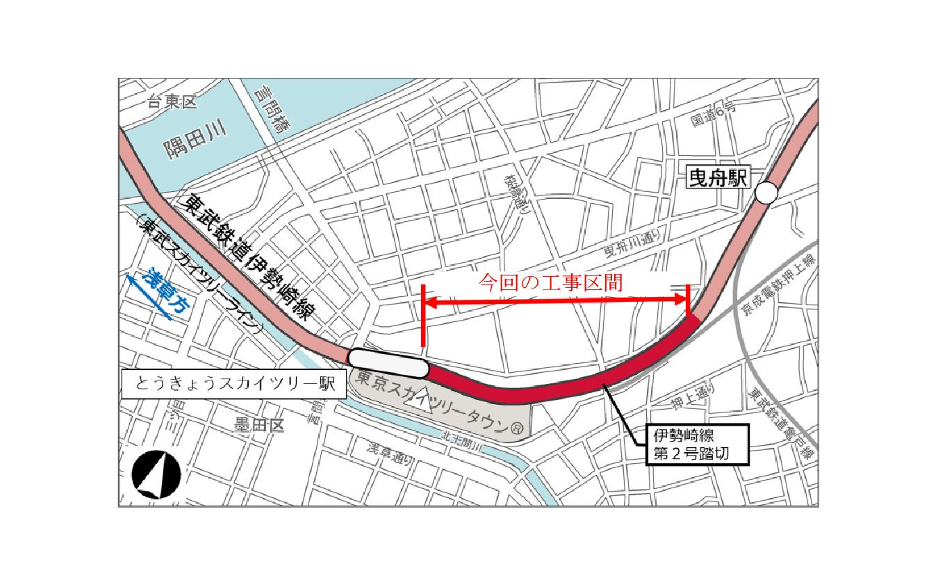 伊勢崎線とうきょうスカイツリー～曳舟間の高架区間。