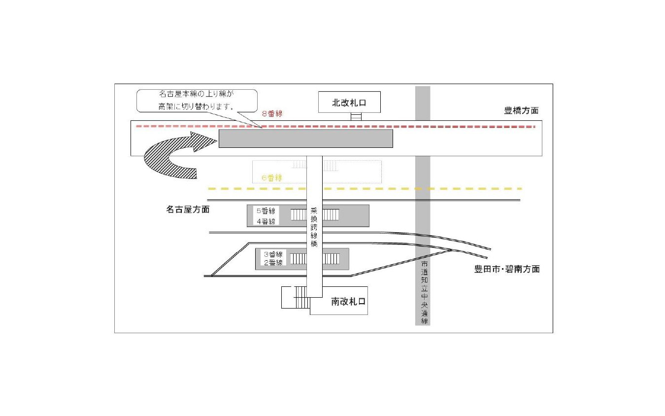 名古屋本線上り線移設の平面概要。