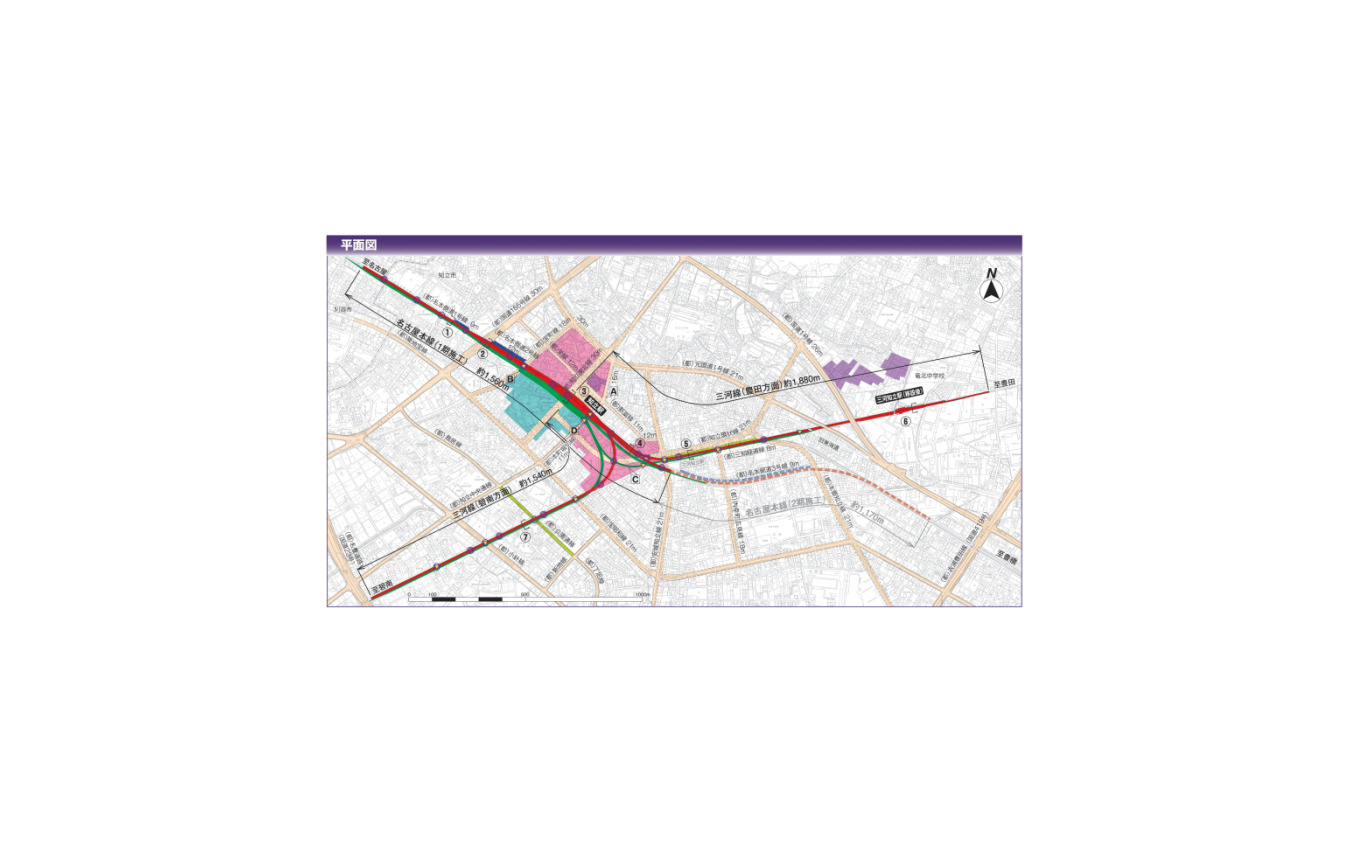 愛知県知立市の連続立体化事業エリア。