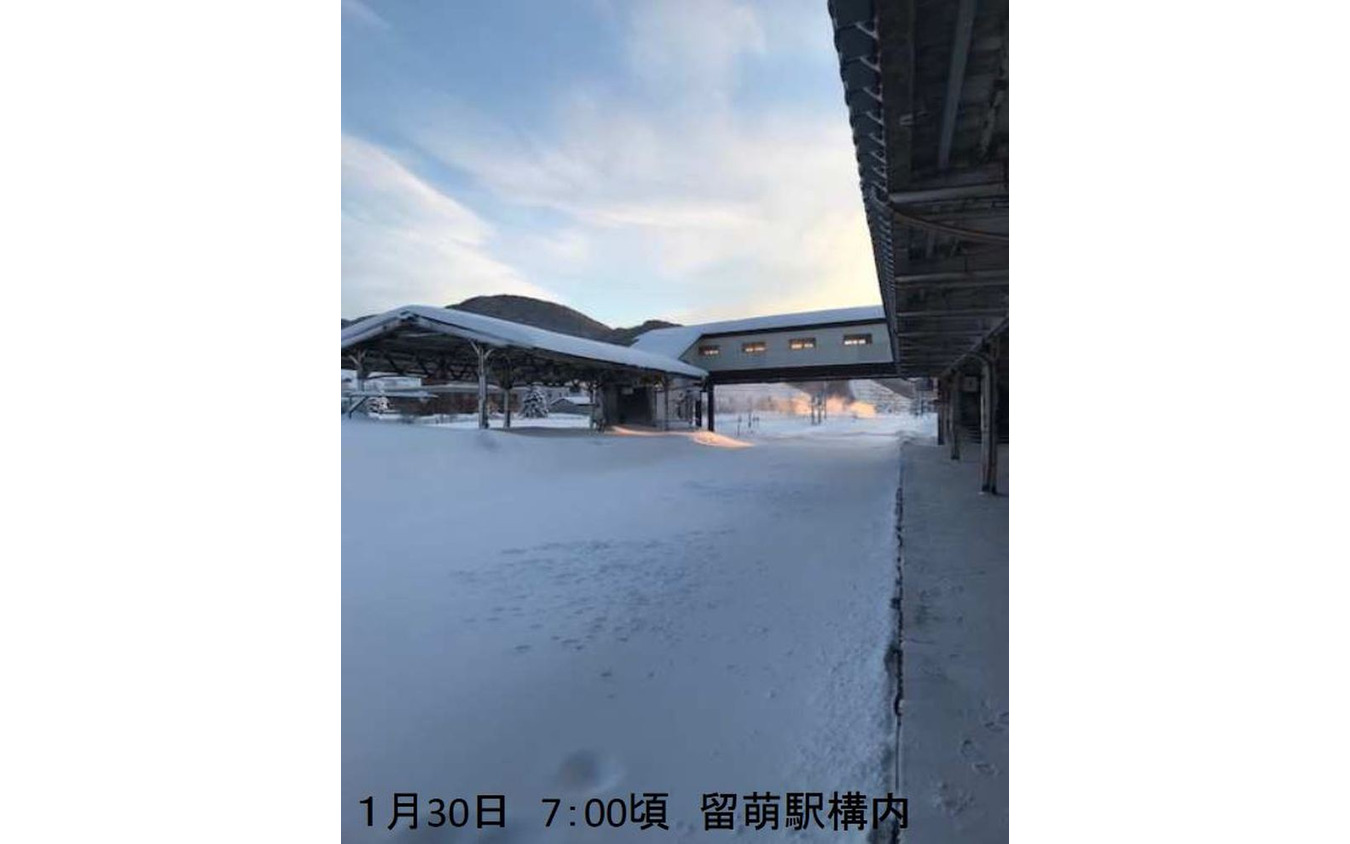 1月30日の留萌駅構内。