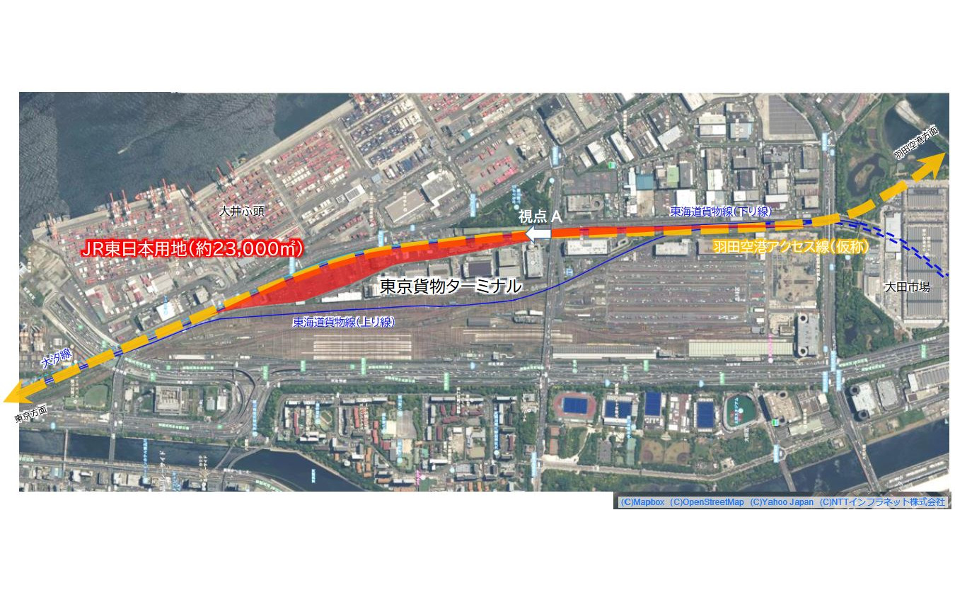 東京貨物ターミナル内改修区間では、車両留置線や保守基地線が整備される。面積はおよそ2万3000平方m。