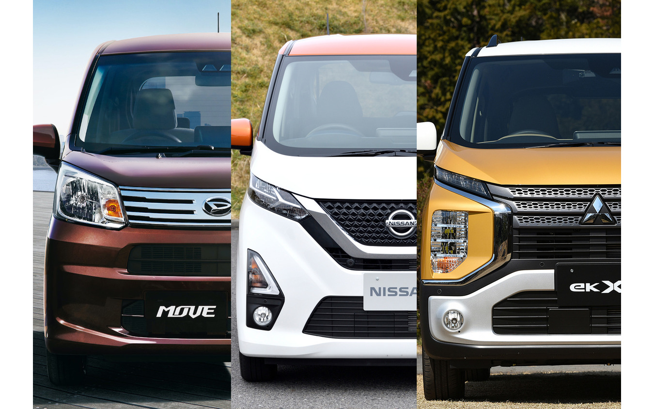 ダイハツ ムーヴ（左）、日産 デイズ（中）、三菱 eKクロス（右）のフロントマスク