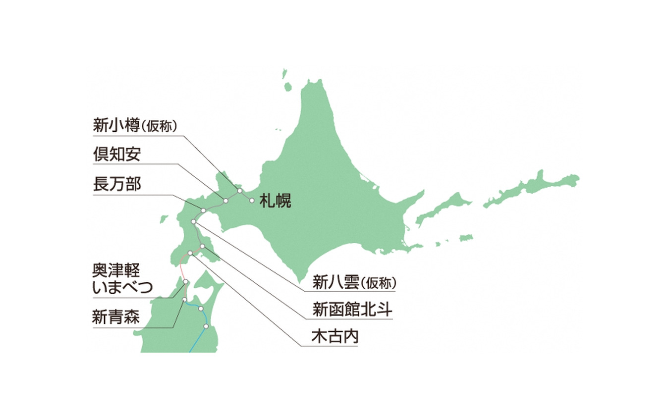 札幌延伸区間を含む北海道新幹線の路線図。