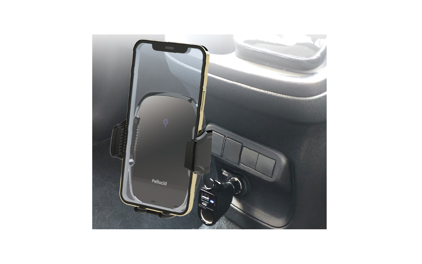 Pellucid・ワイヤレス充電+自動開閉スマホホルダー アクセサリソケット(PPH2303)