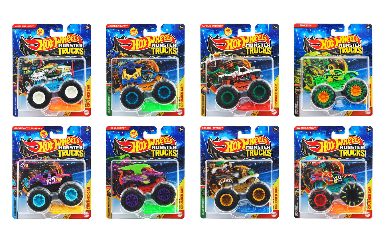 アニメにも登場する車両がセットになった「ホットウィール モンスタートラック 1:64アソート」(各・税込990円)
