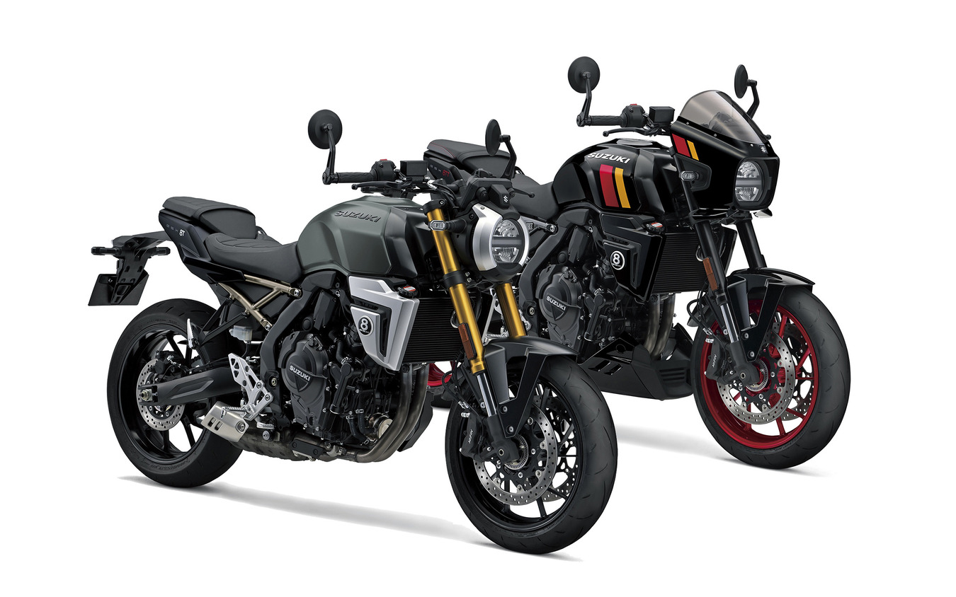 スズキの新型ネオレトロスポーツ『 GSX-8T』(手前)と『GSX-8TT』(奥)