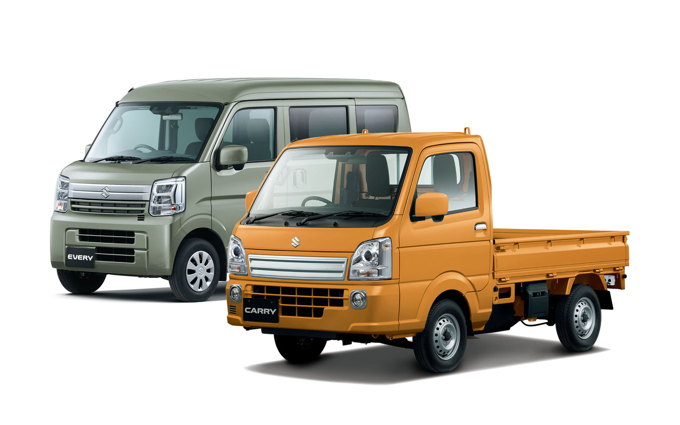 スズキの軽トラック『キャリイ』と軽四輪車『エブリイ』に初採用となった新色「ツールオレンジ」と「アイビーグリーン」