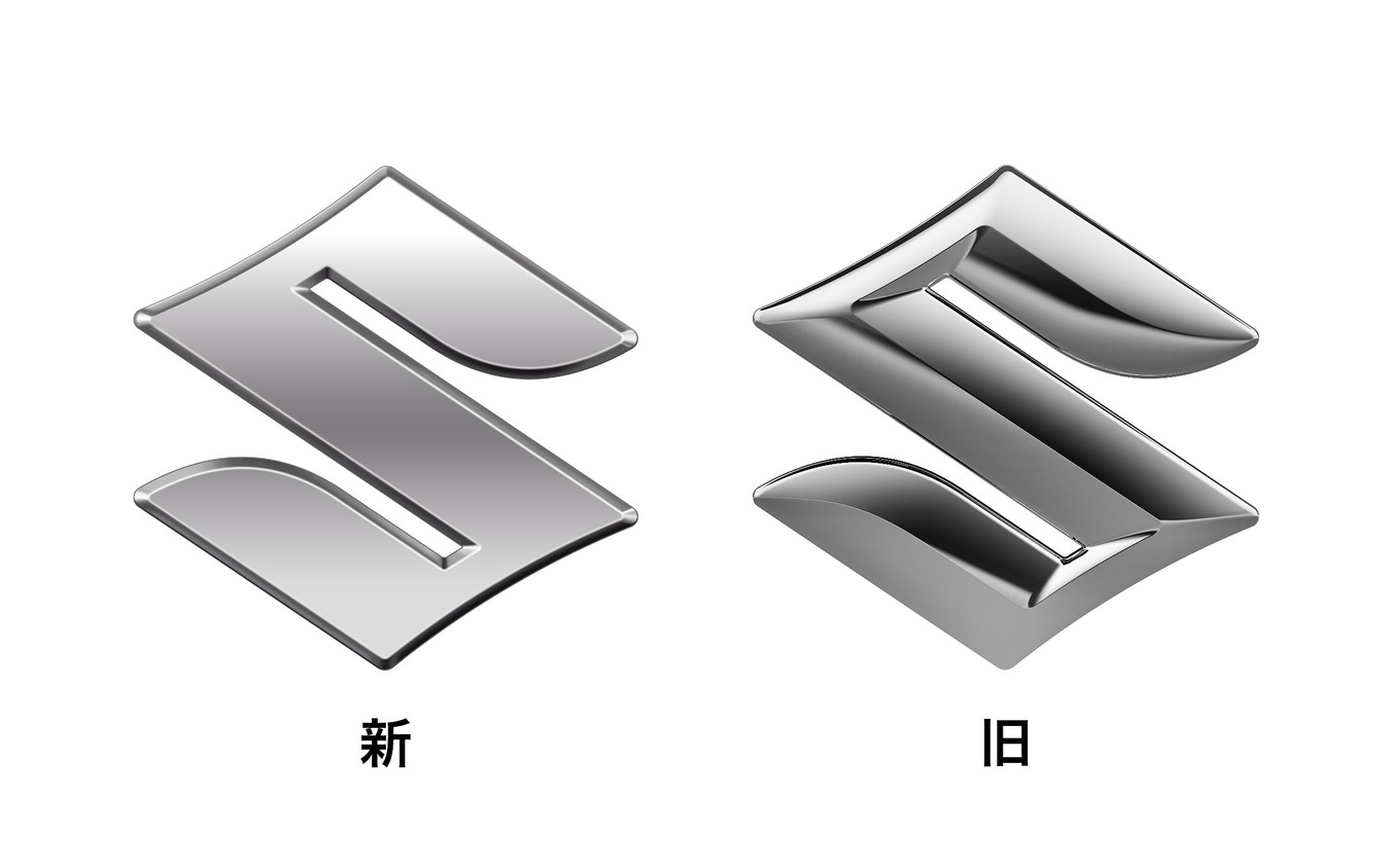 スズキの新エンブレム(左)と旧エンブレム(右)