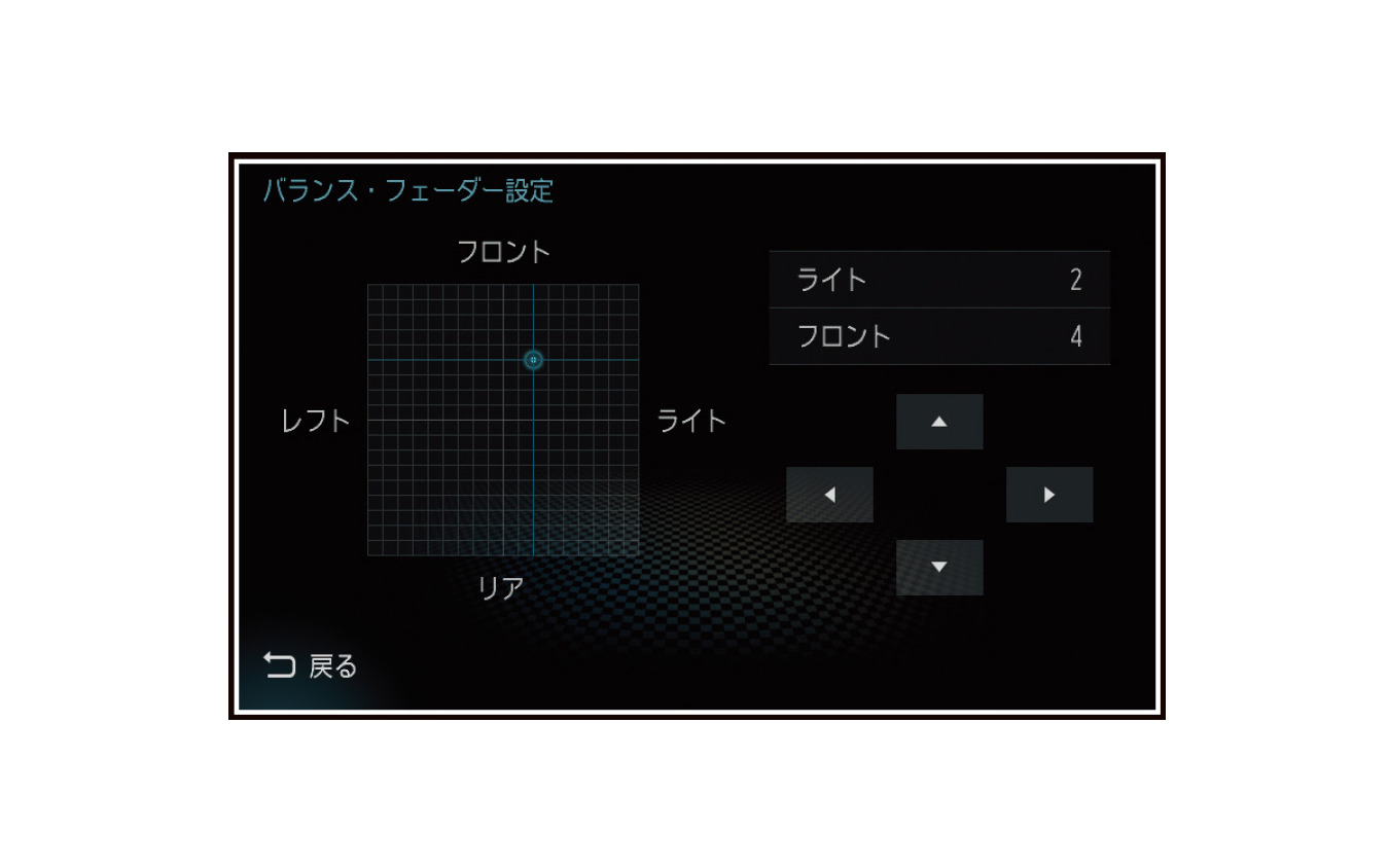 「バランス」と「ファーダー」の操作画面の一例(三菱電機・ダイヤトーンサウンドナビ)。