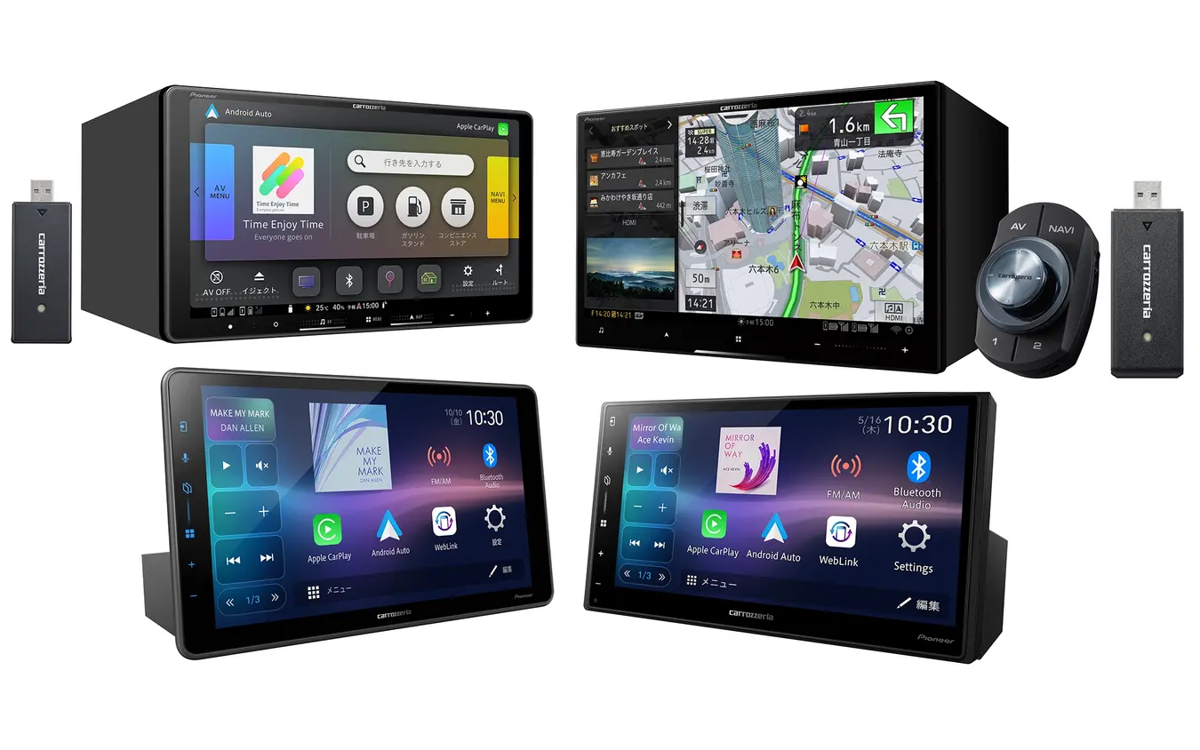楽ナビ「AVIC-RQ722-DC」（左上）／サイバーナビ「AVIC-CL912IV-DC」（右上）／DA「DMH-SF600」（左下）／DMH-SZ500（右下）