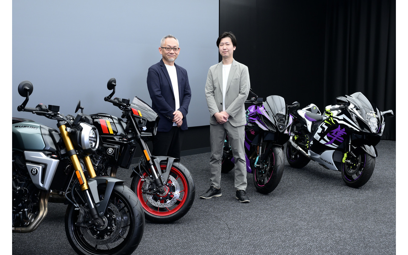 スズキ 二輪デザイン課 課長 古橋伸介氏（左）とレスポンス副編集長 宮崎壮人（右）