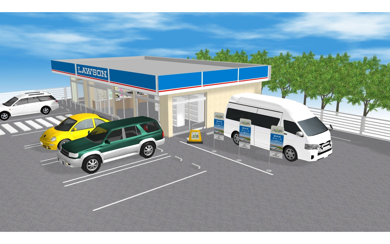ローソン店舗駐車場での車中泊利用イメージ