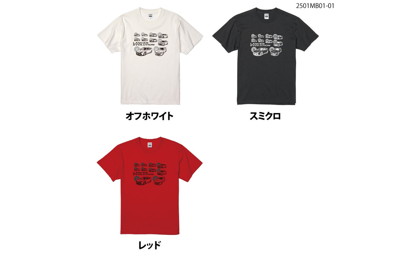 三菱『ランサーエボリューション』（ランエボ）のイラストがプリントされたTシャツ