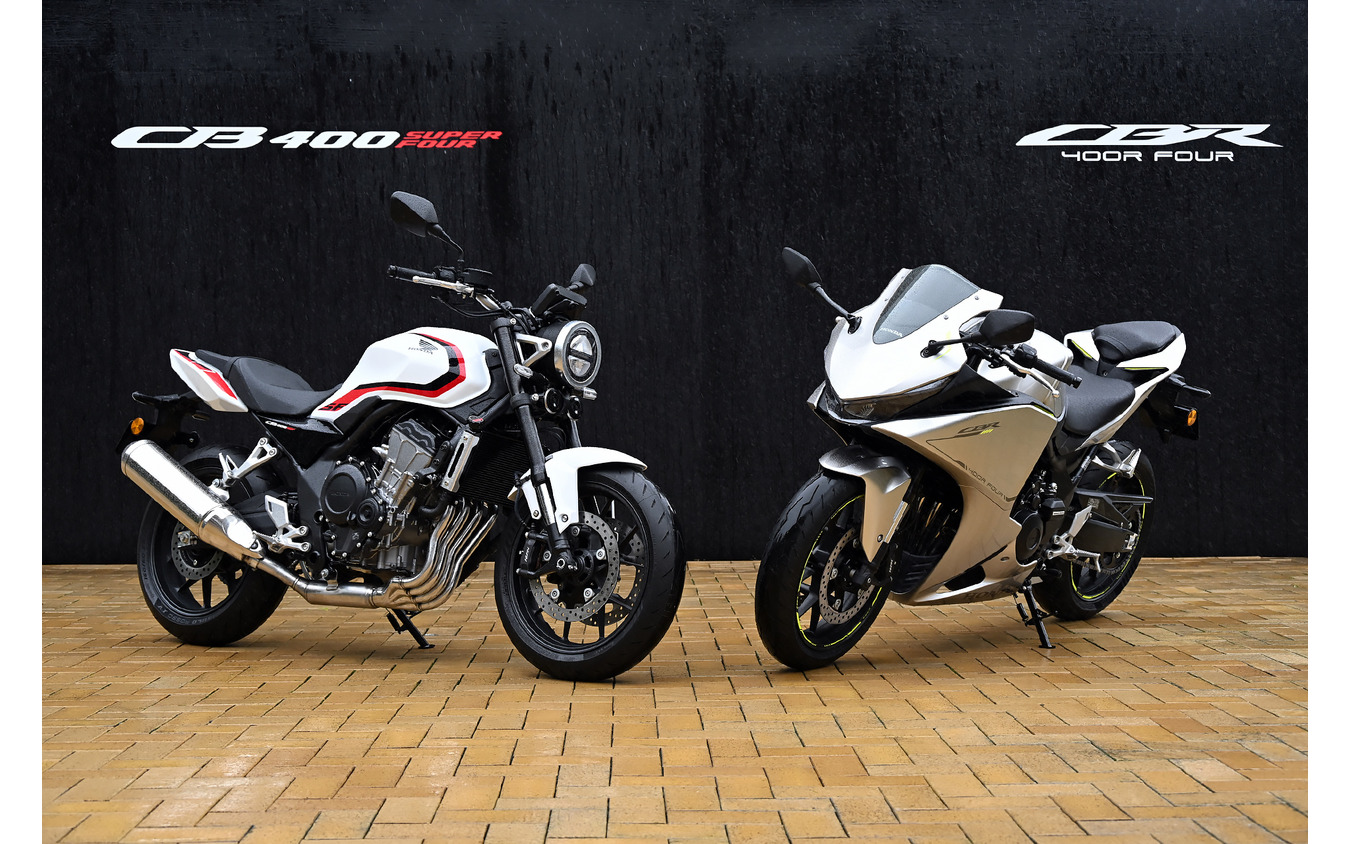 ホンダ CB400 SUPER FOUR E-Clutch（左）とCBR400R FOUR E-Clutch（右）