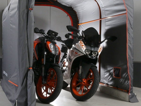 市販コンクリートブロックのサイズに合わせて設計、オートバイ専用簡易