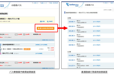 ナビタイム、事業者向け乗換・時刻表サービスに新機能…乗換不要のバスルート時刻表を表示 画像