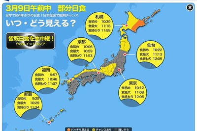 西日本の日本海側や北日本で3月9日に部分日食…東南アジアの皆既日食は生中継 画像