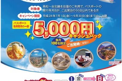 チャイナエアライン、高松－台北線増便記念キャンペーンを実施…旅券取得でキャッシュバック 画像