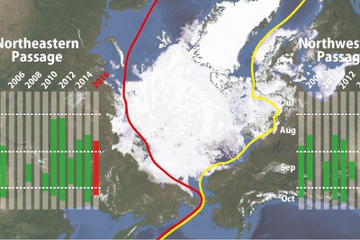 ウェザーニューズ、北極海航路は8月下旬に開通…2016年北極海の海氷傾向 画像