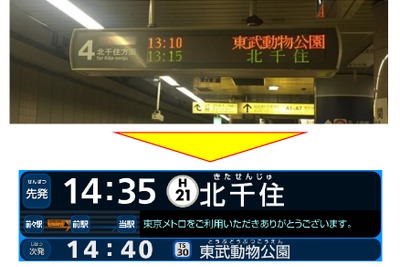 東京メトロ、ホームの行先表示器を液晶タイプに…まずは日比谷線霞ヶ関駅 画像